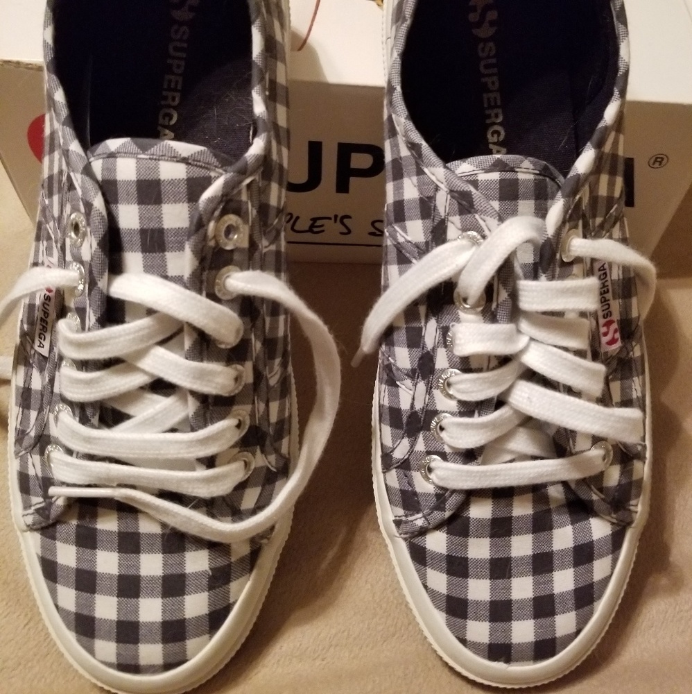 Superga blue and white gingham check tennis shoes